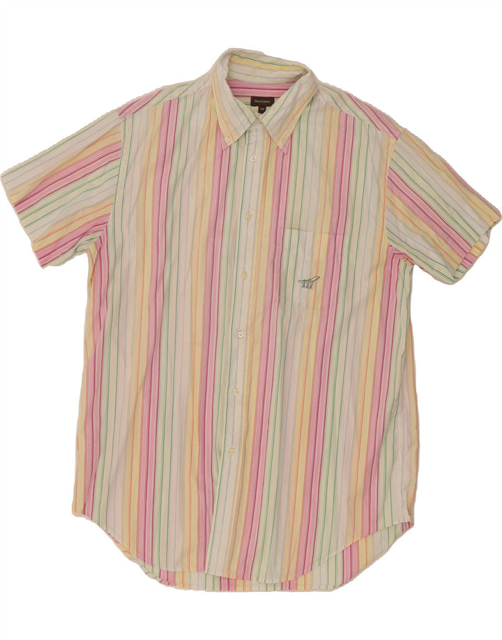 HENRY COTTONS Mens Short Sleeve Shirt Size 44 XL Multicoloured Striped Vintage Henry Cottons and Second-Hand Henry Cottons from Messina Hembry 