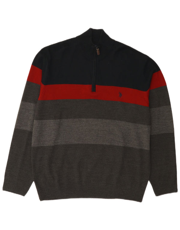 Polo Assn. Maglione da uomo con collo con zip 2XL a righe multicolore