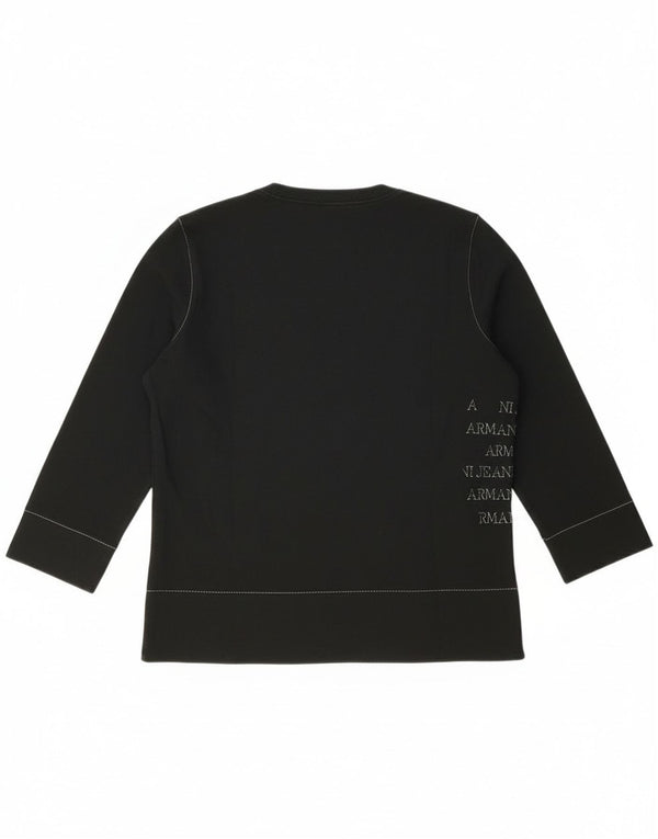 Armani Jeans Donna Crop Graphic Top Manica 3/4 UK 16 Large Nero