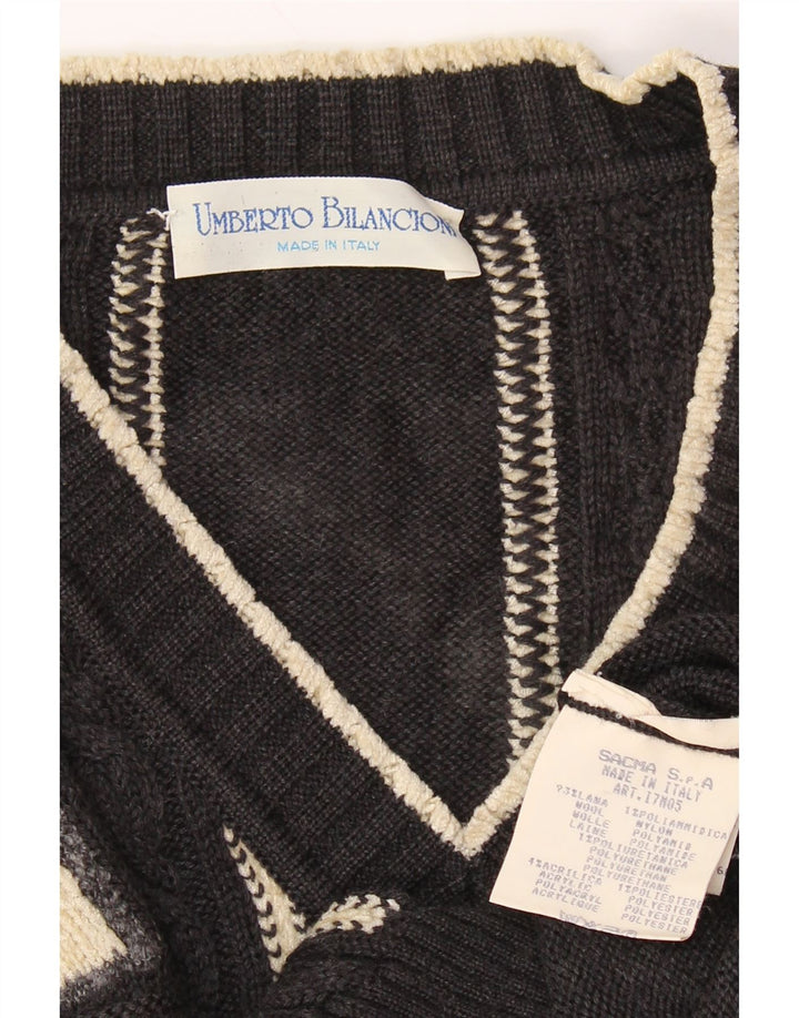 UMBERTO BILANCIONI Maglione da uomo con scollo a V 2XL Lana geometrica grigia