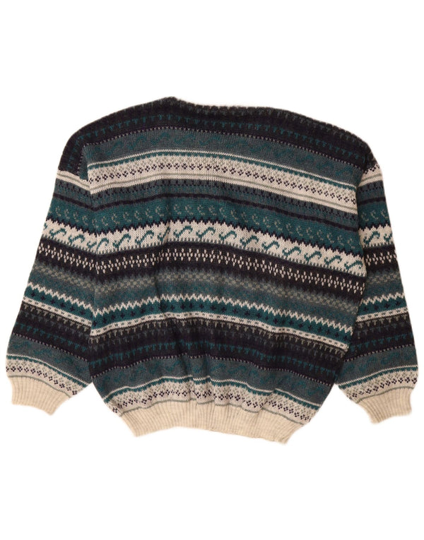 Maglione vintage da uomo con scollo a barca IT 52 Large Green Fair Isle acrilico