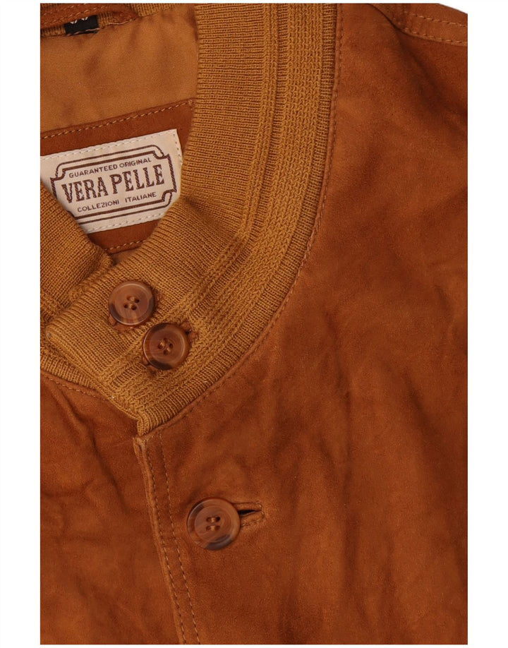 Giubbotto bomber vintage in pelle scamosciata da uomo IT 56 3XL in pelle marrone