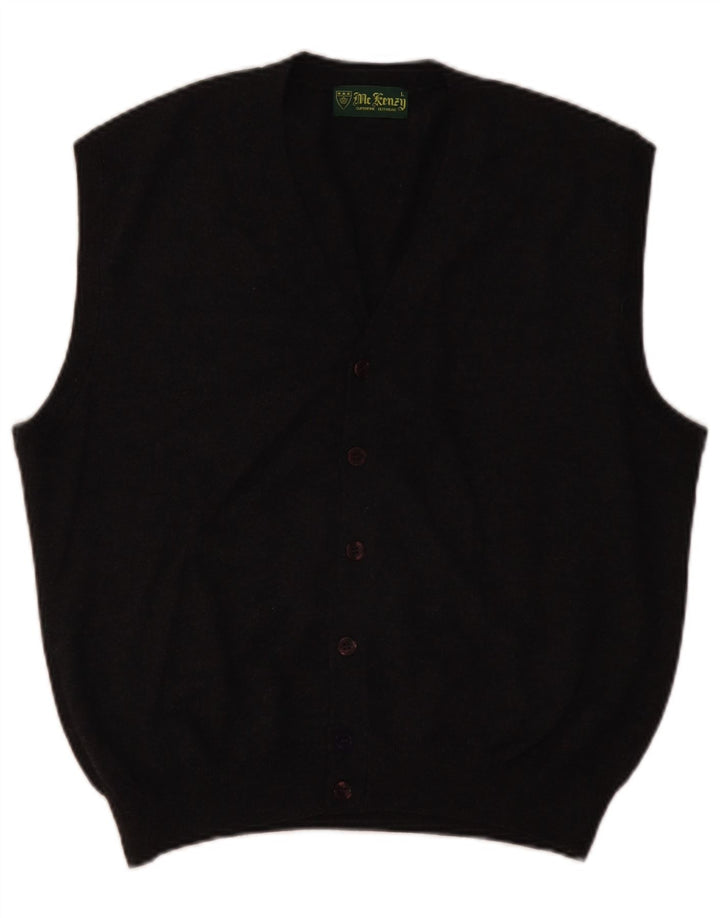 MC Kenzy Maglione cardigan senza maniche da uomo grande lana merino grigia