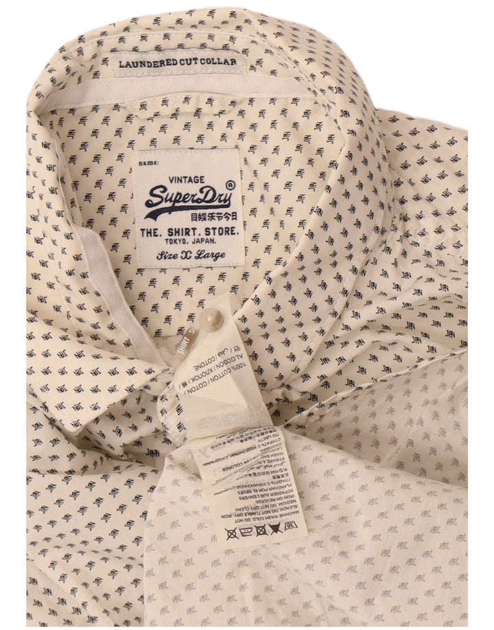 Camicia da uomo con colletto tagliato lavato Superdry XL cotone maculato bianco