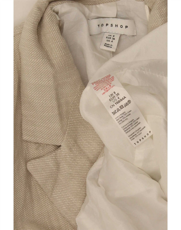 Giacca blazer doppiopetto da donna Topshop UK 8 piccola in cotone beige