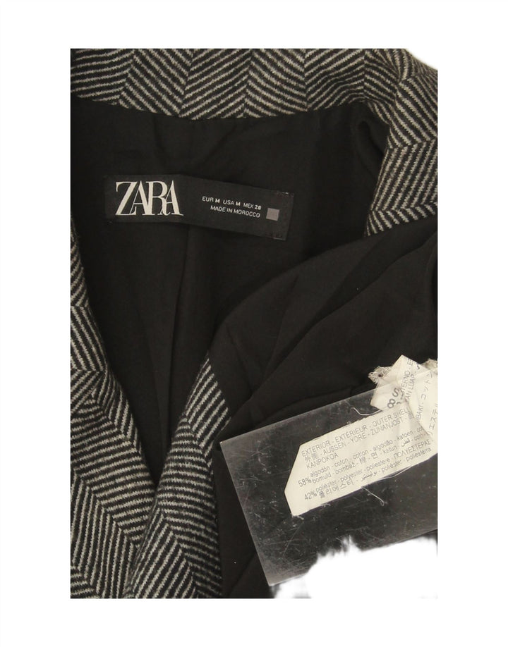 ZARA Womens Double Breasted Coat UK 14 Medium Grey Herringbone Cotton Vintage Zara and Second-Hand Zara from Messina Hembry 