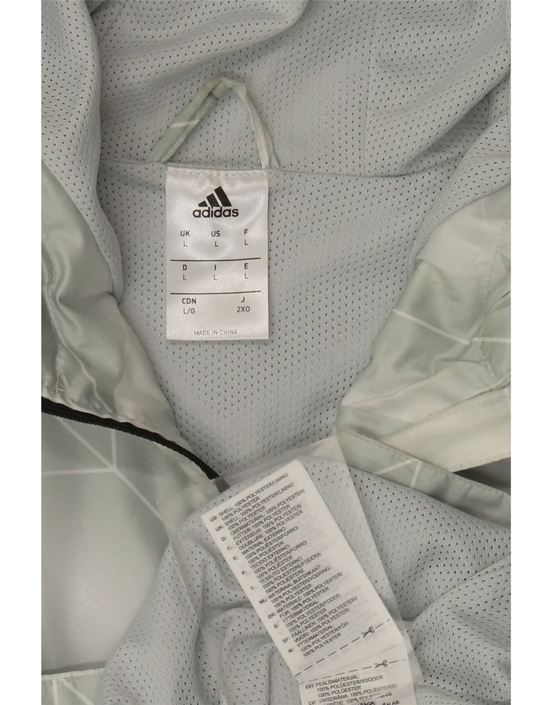 Giacca antipioggia da uomo Adidas con cappuccio UK 40 Large Grigio Poliestere geometrico