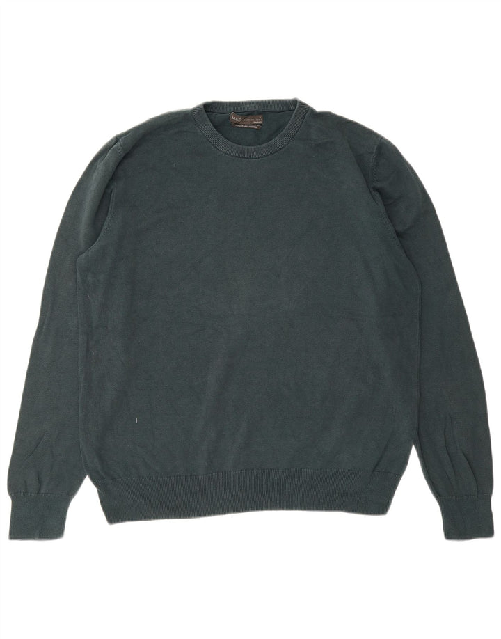 MARKS & SPENCER Maglione maglione girocollo da uomo XL cotone verde