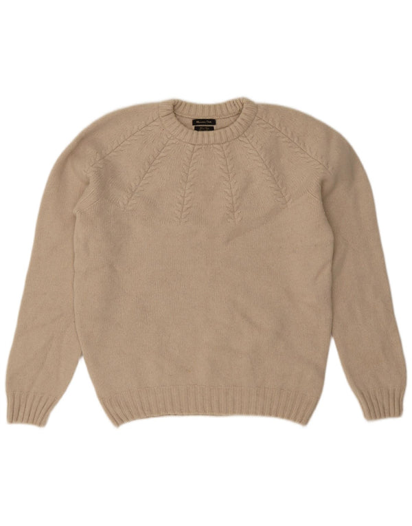 Massimo Dutti Mens Crew Neck Jumper Sweater Large Beige Wool