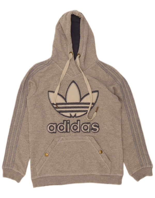 Felpa con cappuccio grafica da donna Adidas IT 46 Large in cotone chiazzato grigio