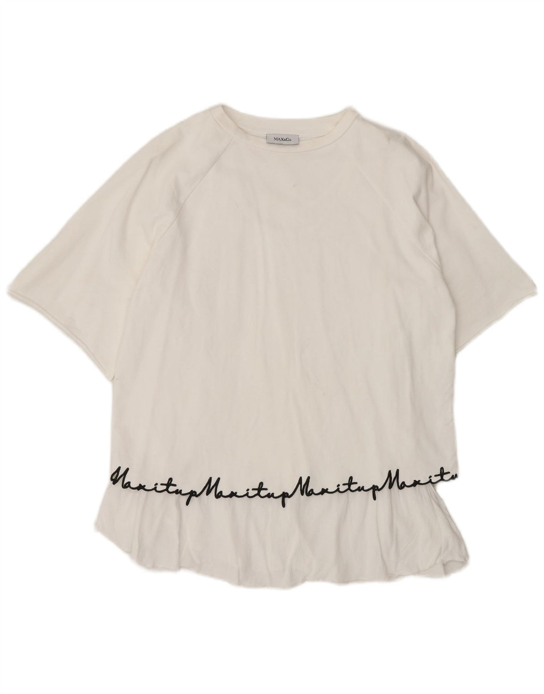 Max & Co. Womens Graphic Oversized Blouse Top UK 10 Small White Cotton