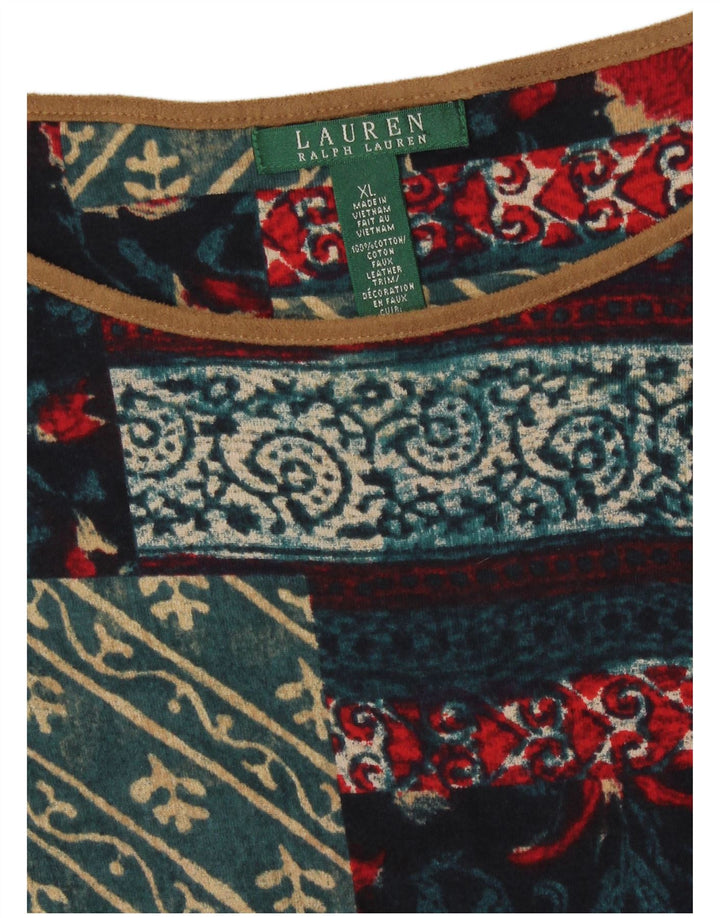 Abito a trapezio da donna Ralph Lauren UK 18 XL cotone patchwork multicolore