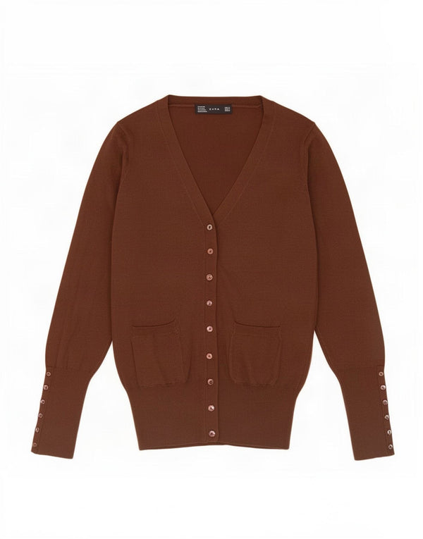 Zara Womens Cardigan Sweater UK 14 Medium Brown Rayon
