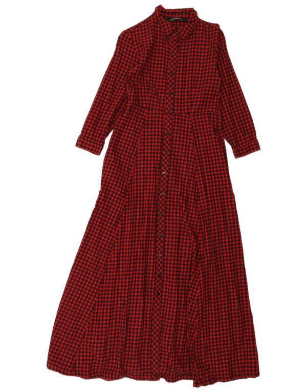 Abito chemisier maxi da donna Zara UK 4 XS cotone a quadretti rosso