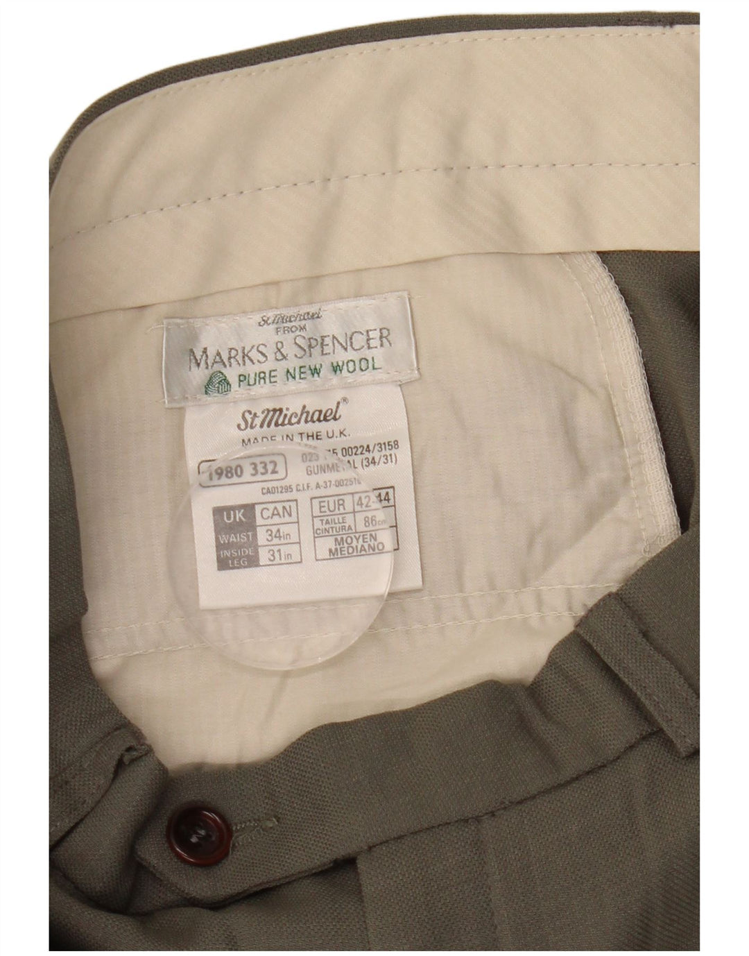 Pantaloni da abito con pegging da uomo Marks & Spencer W34 L31 in lana grigia