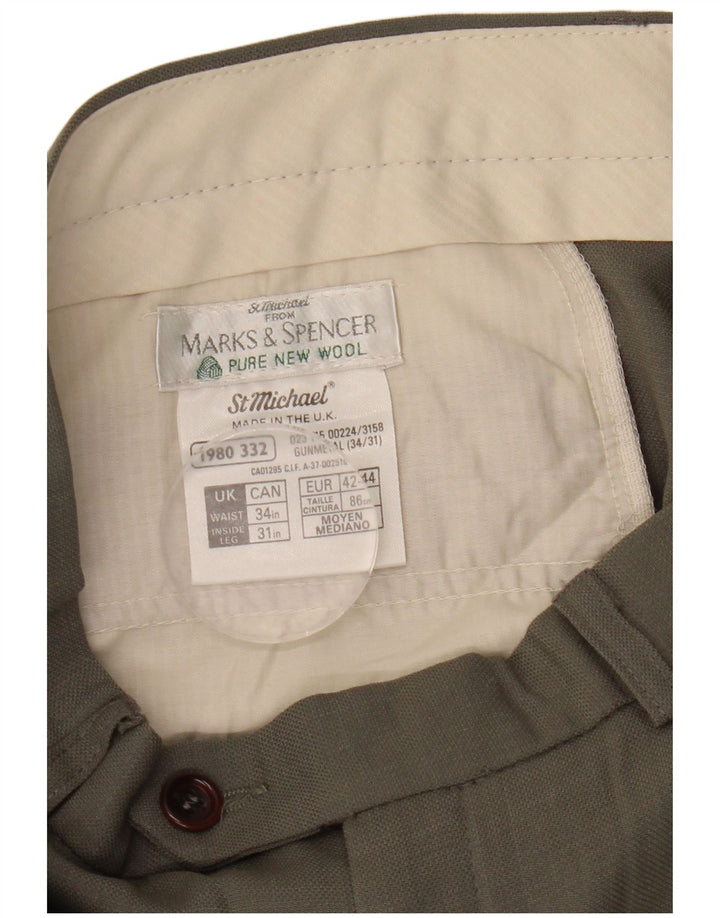 Pantaloni da abito con pegging da uomo Marks & Spencer W34 L31 in lana grigia