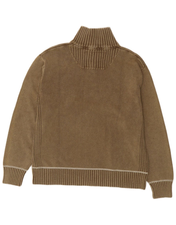 Maglione maglione con collo con zip grafica da uomo Camp David 2XL cotone marrone
