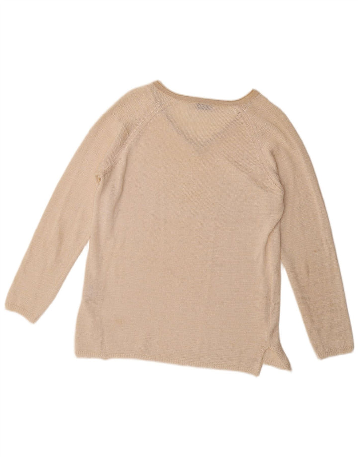 Maglione maglione vintage da donna con scollo a V UK 16 grande poliestere beige