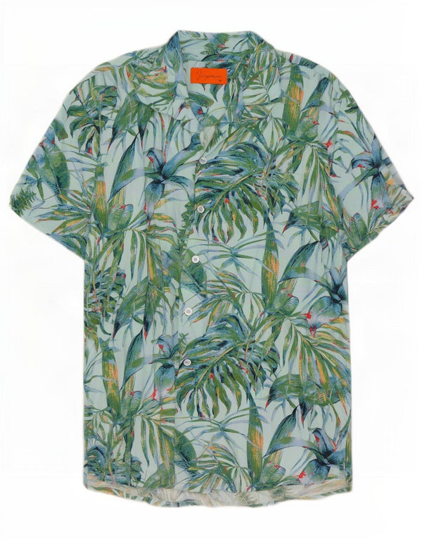 Camicia hawaiana vintage a maniche corte da uomo in viscosa floreale turchese medio