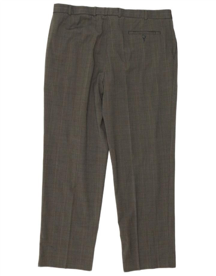 Pantaloni da abito con pegging da uomo Marks & Spencer W40 L31 Poliestere a quadri kaki