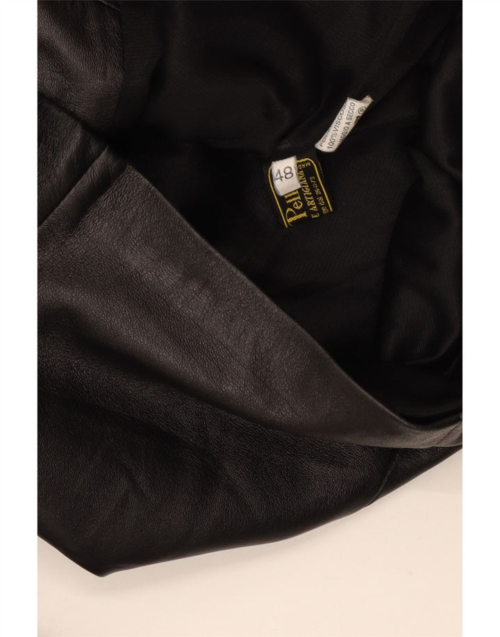 Giacca blazer in pelle vintage da donna a 3 bottoni IT 48 XL in pelle nera