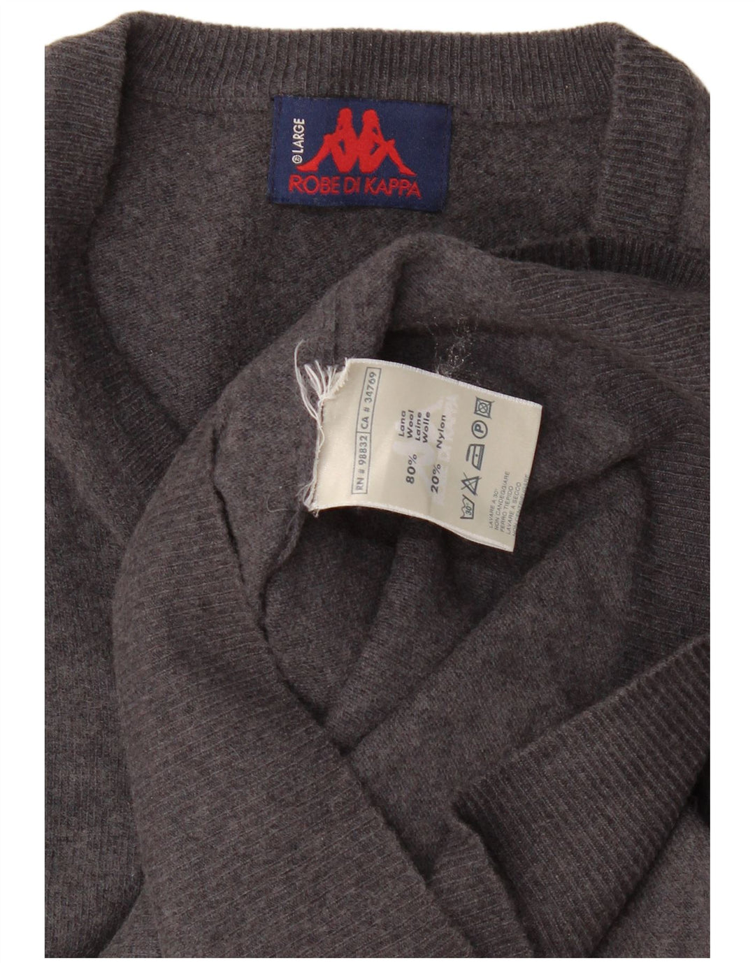 Maglione Kappa da uomo con scollo a V, grande, in lana grigia