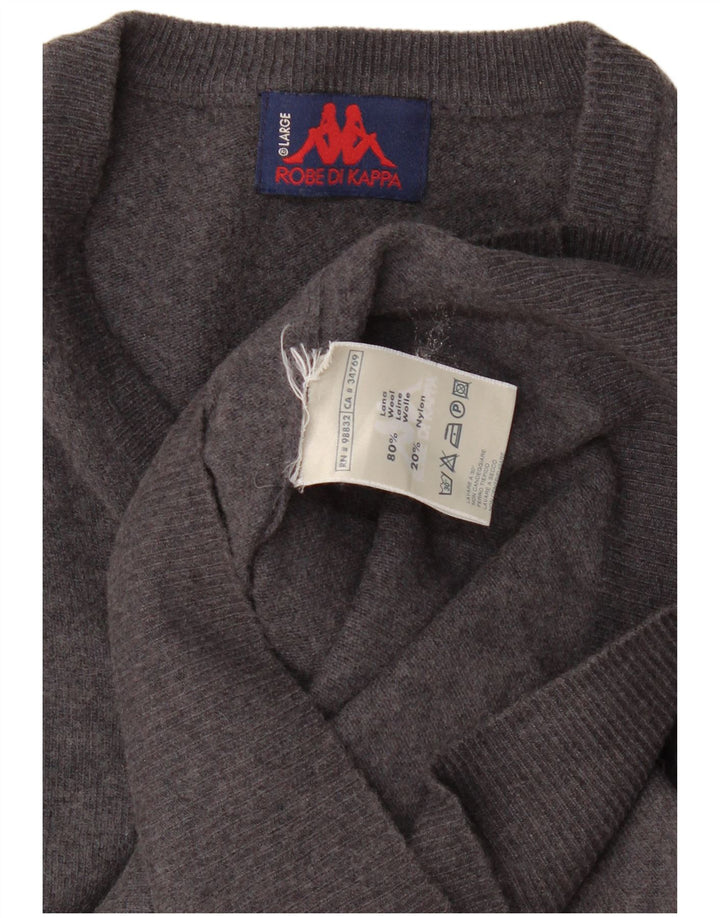 Maglione Kappa da uomo con scollo a V, grande, in lana grigia