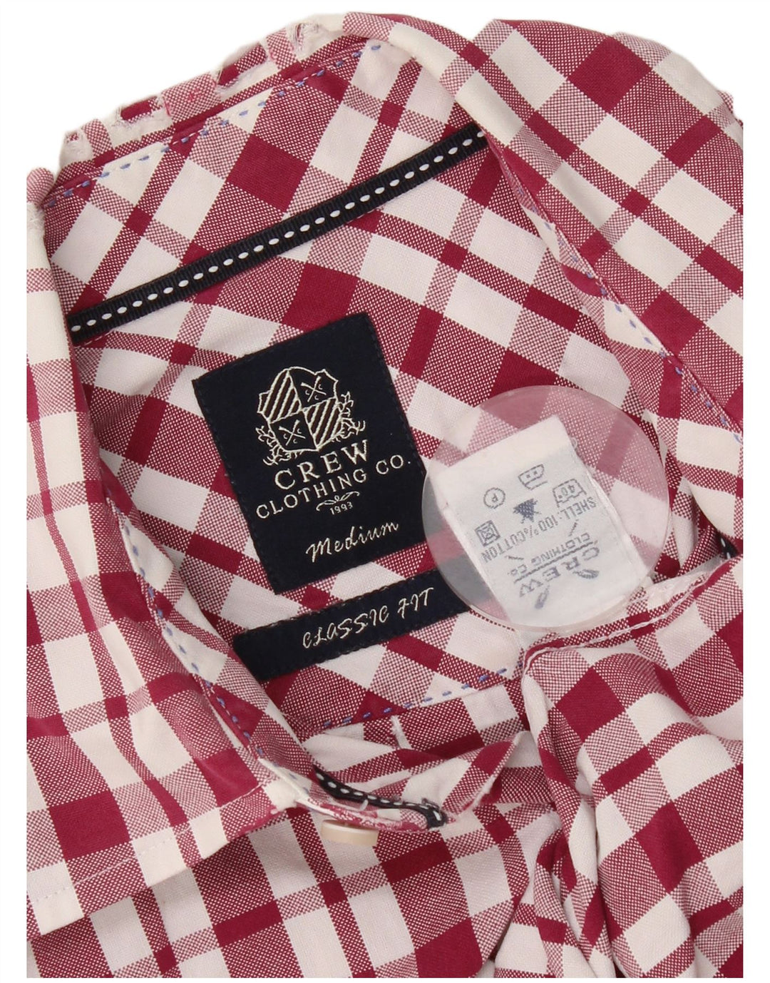 Crew Clothing Camicia da uomo dalla vestibilità classica, in cotone a quadri bordeaux medio