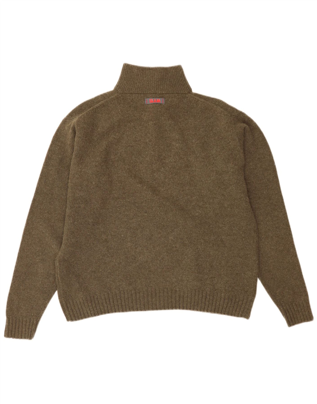 Maglione da uomo Slam con zip e collo XL in lana vergine kaki