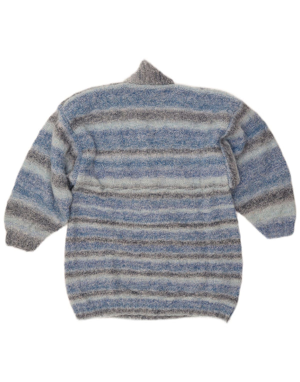 Maglione da donna VINTAGE con collo a scialle UK 14 a righe blu medio