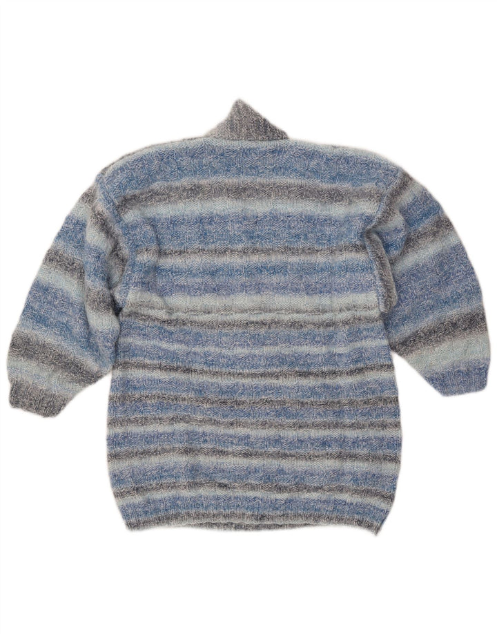 Maglione da donna VINTAGE con collo a scialle UK 14 a righe blu medio