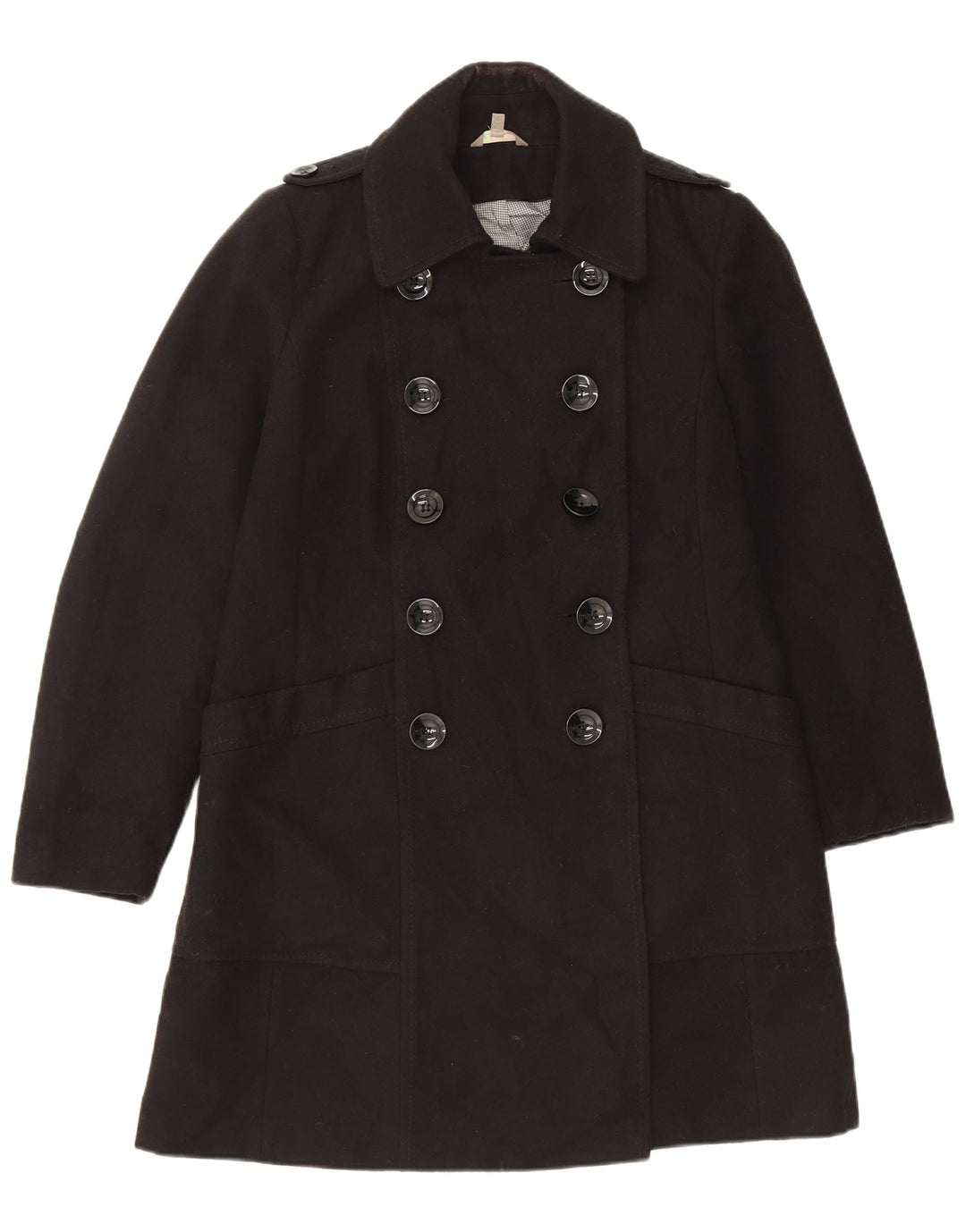 Cappotto doppiopetto da donna Marks & Spencer UK 14 grande poliestere nero