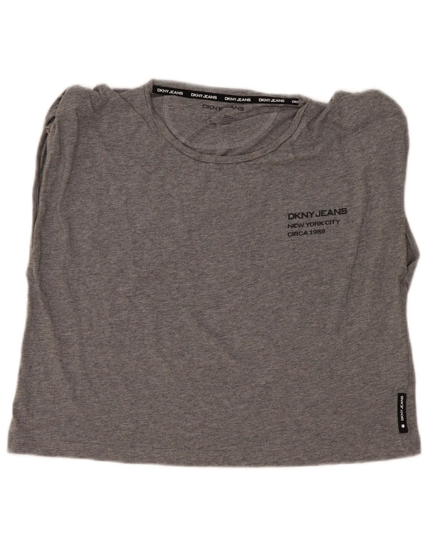 Canottiera grafica corta da donna Dkny UK 16 grande cotone grigio
