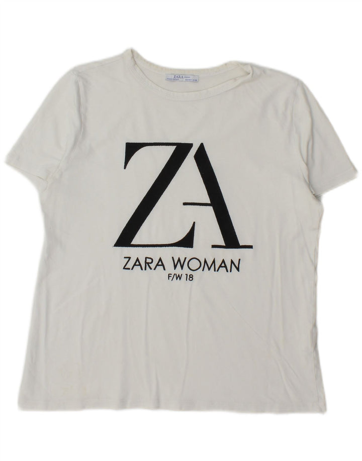 T-shirt grafica da donna Zara Top UK 14 cotone bianco medio