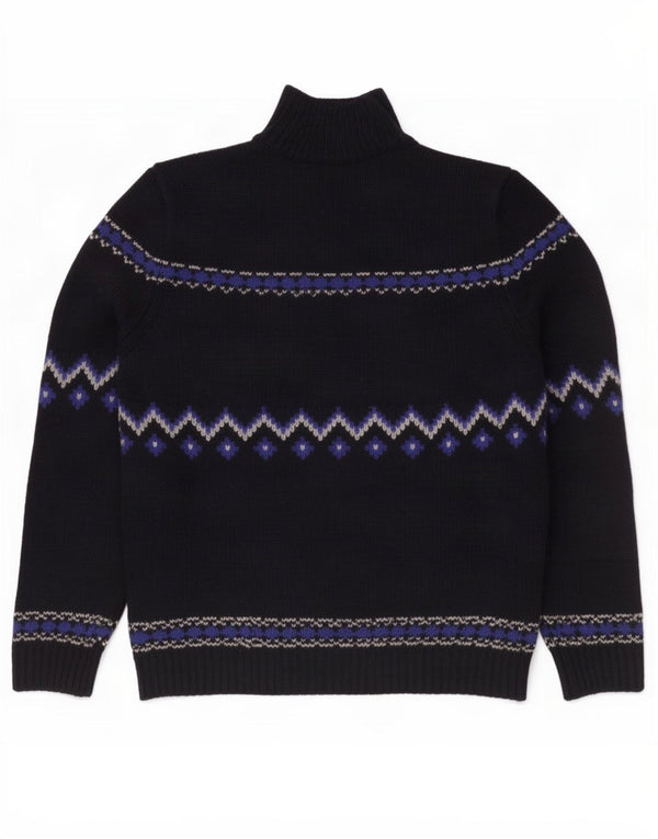 Massimo Dutti Maglione da uomo con collo a bottoni, grande, blu navy, Fair Isle