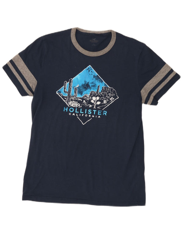 T-shirt grafica da uomo Hollister Top Large in cotone color block blu navy