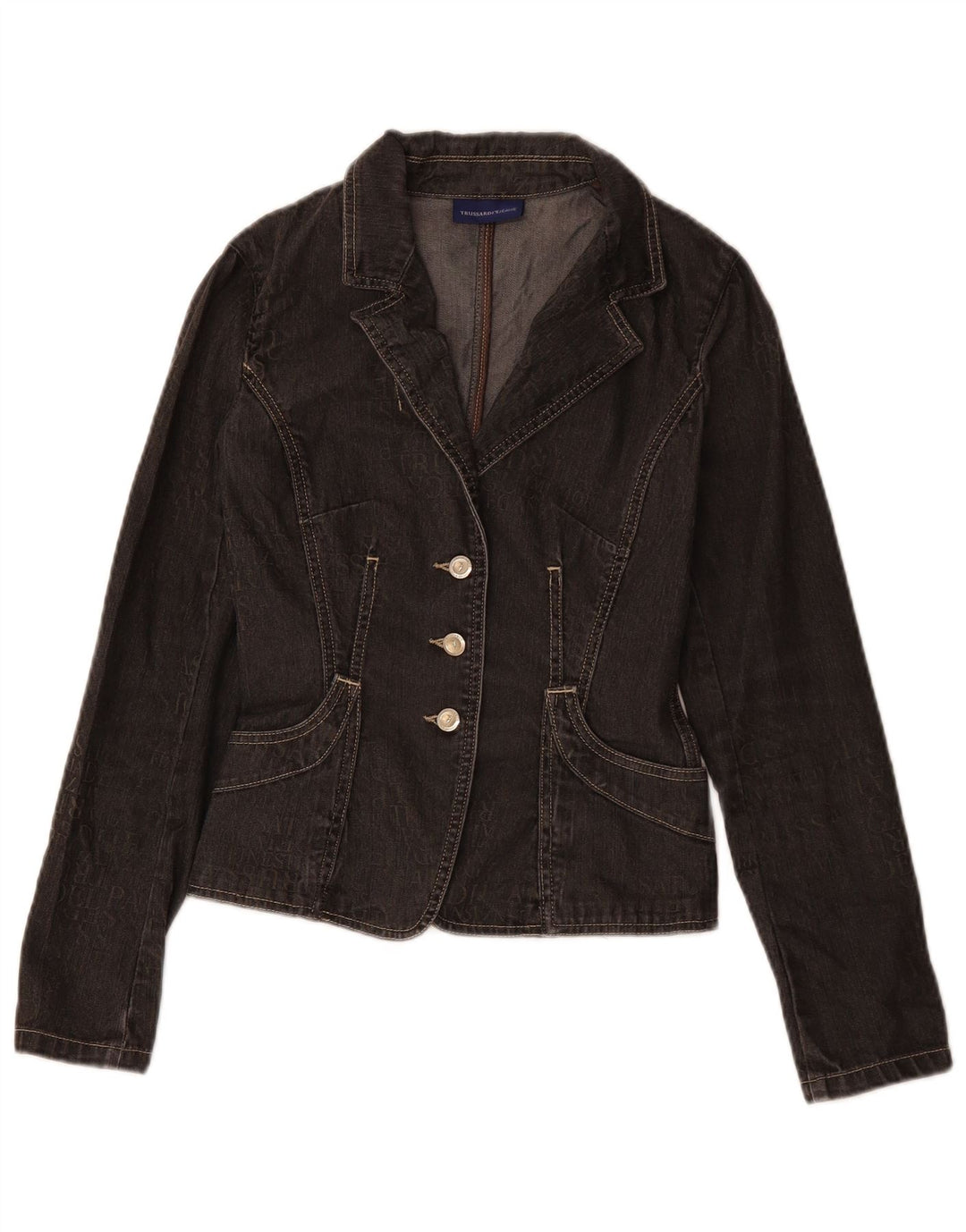 Giacca Blazer in Denim a 3 Bottoni da Donna TRUSSARDI JEANS IT 40 Small Nera