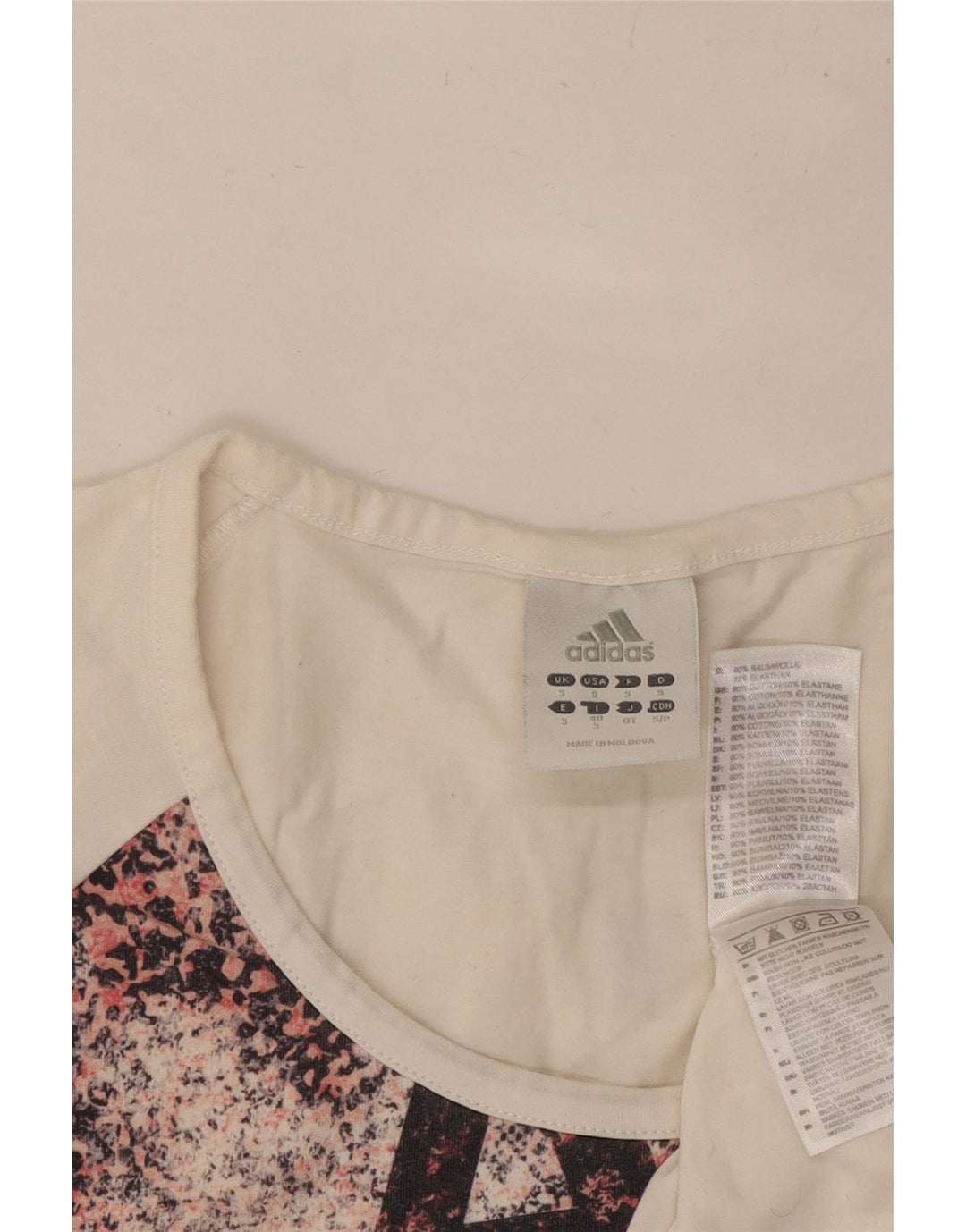 T-shirt grafica da donna ADIDAS Top UK 10 piccolo cotone bianco con stampa animalier