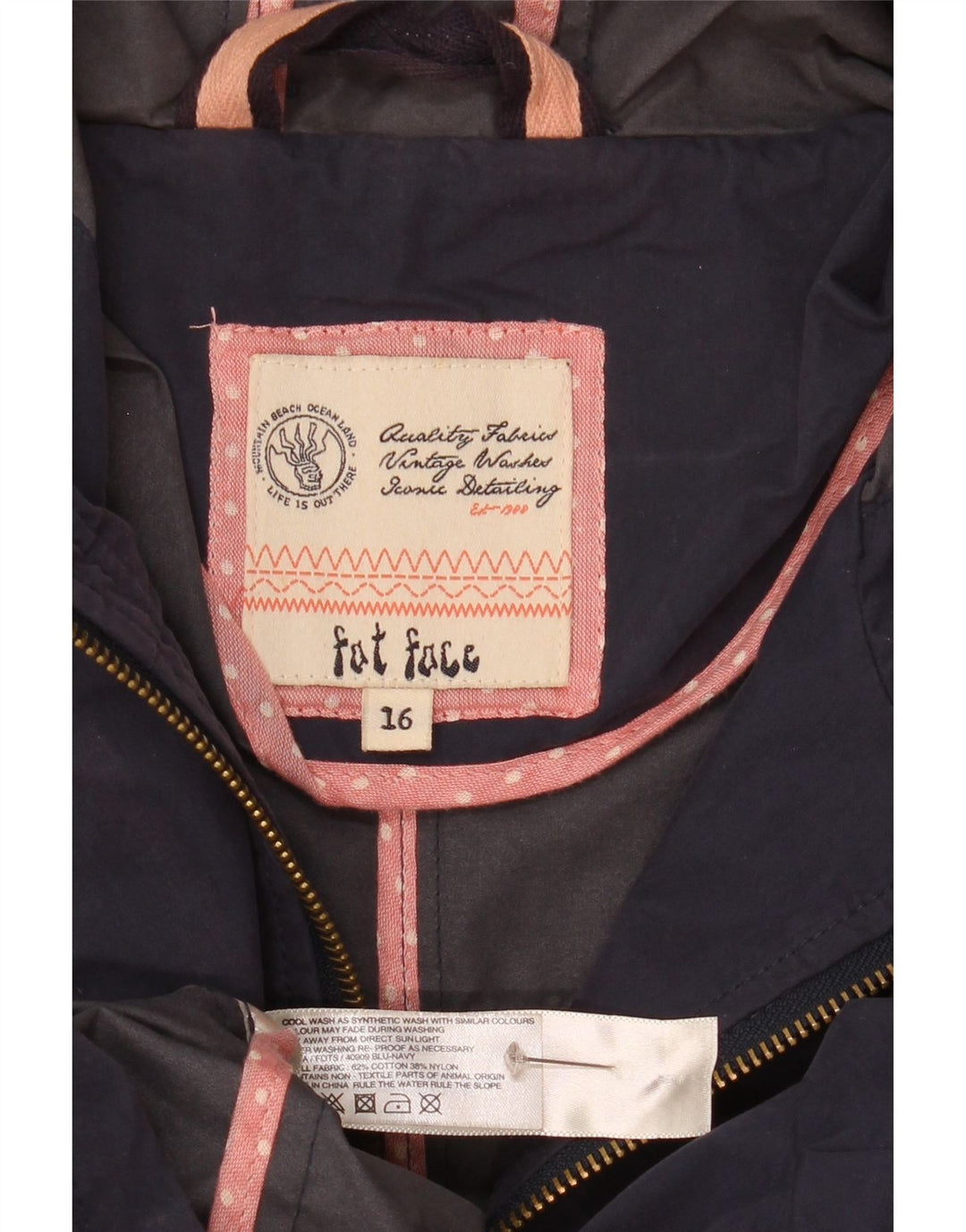 Montgomery con cappuccio da donna Fat Face UK 16 grande cotone blu navy