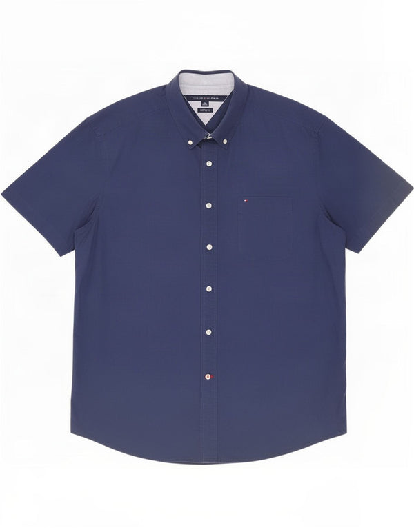 Camicia da uomo a maniche corte classica Tommy Hilfiger XL in cotone blu navy