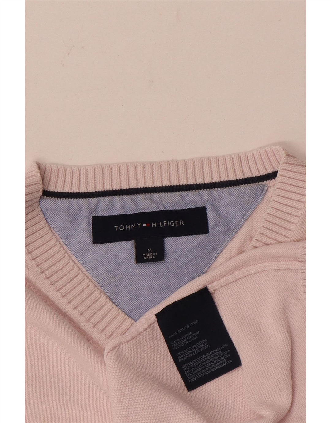 Maglione maglione con scollo a V da uomo Tommy Hilfiger in cotone rosa medio