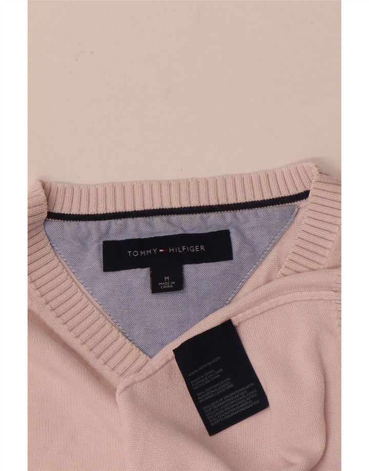 Maglione maglione con scollo a V da uomo Tommy Hilfiger in cotone rosa medio