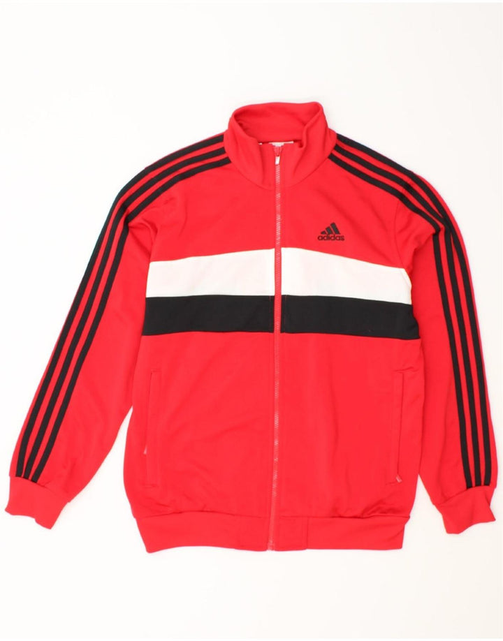 ADIDAS Boys Tracksuit Top Jacket 13-14 Years Red Colourblock Polyester Vintage Adidas and Second-Hand Adidas from Messina Hembry 