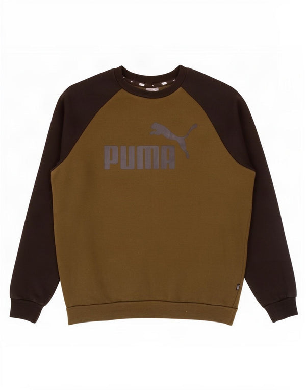 Felpa grafica da uomo Puma, maglione medio, color kaki, cotone color block