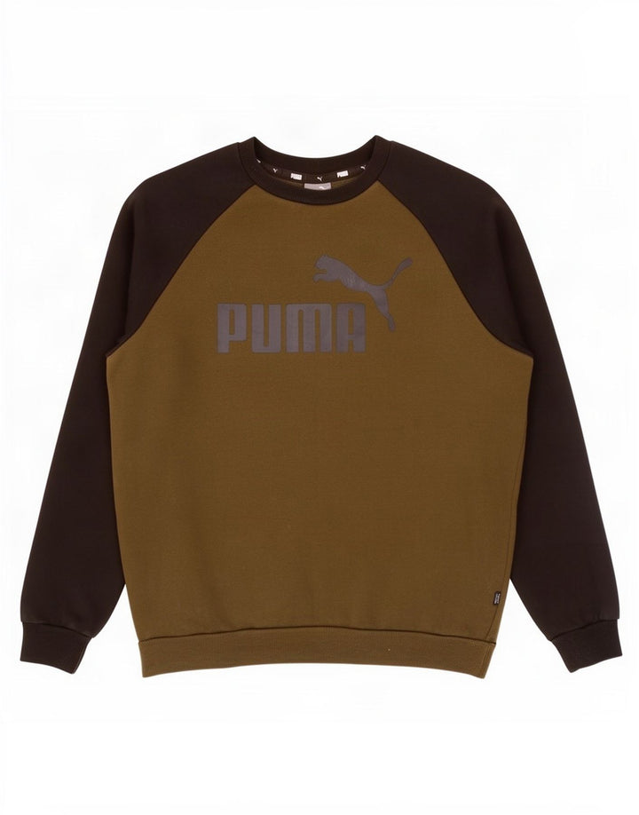 Felpa grafica da uomo Puma, maglione medio, color kaki, cotone color block