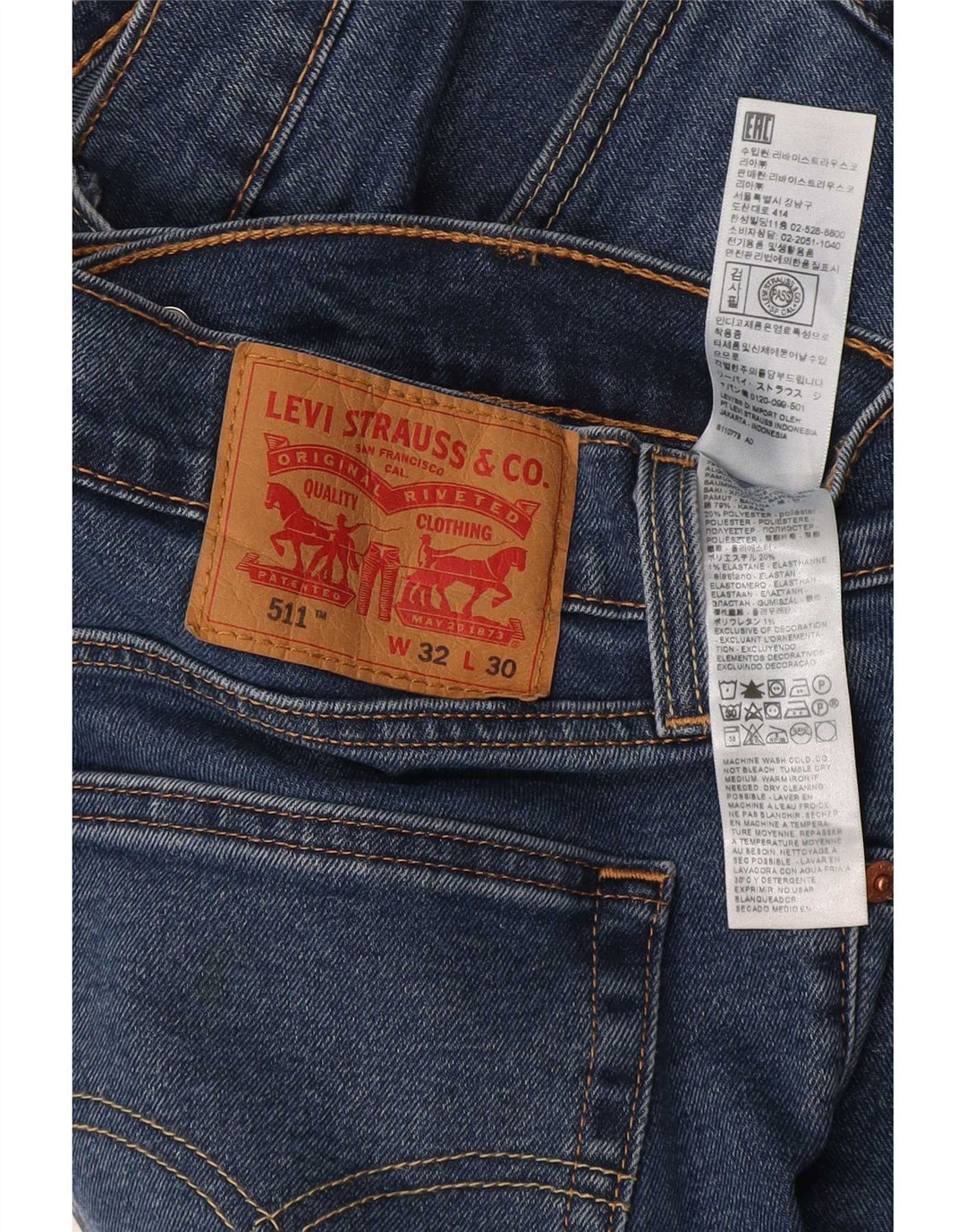 Levi's Uomo 511 Slim Jeans W32 L30 Cotone Blu