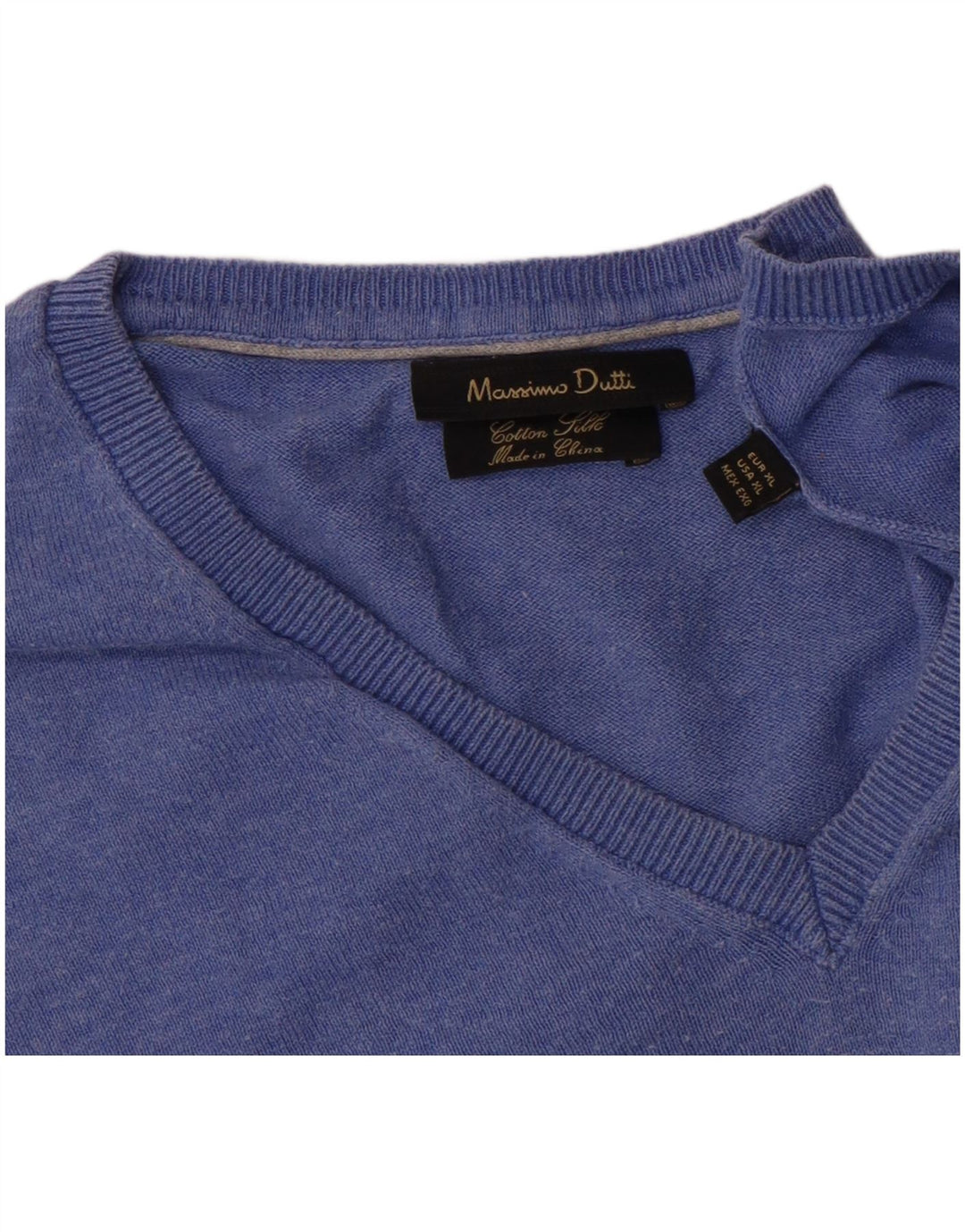 Massimo Dutti Maglione da uomo con scollo a V XL in cotone blu