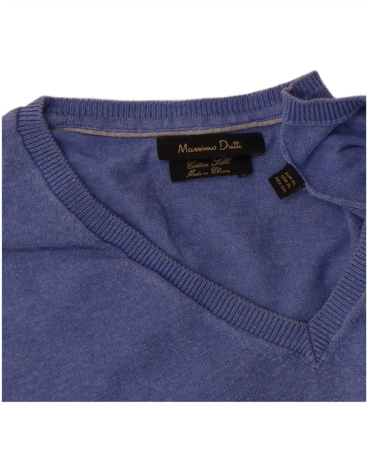 Massimo Dutti Maglione da uomo con scollo a V XL in cotone blu