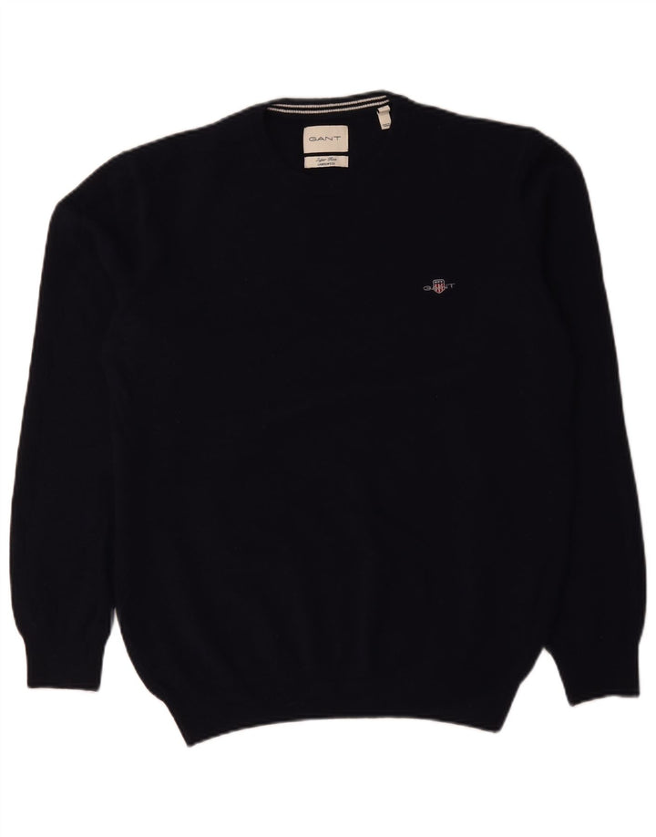 Gant Maglione da uomo girocollo maglione grande lana d'agnello blu navy