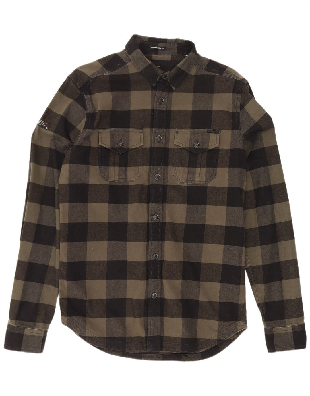 Camicia da uomo in flanella da boscaiolo Superdry, cotone a quadretti kaki medio